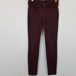 VINCE Womens Skinny Jeans Burgundy Wine Size 25 X 31 Inseam Stretch